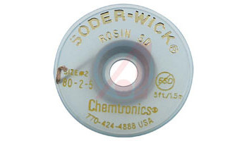 Chemtronics Soder-Wick SW18025 Trenza de desoldadura de núcleo de fundente de colofonia - Amarillo - 0.06 pulg. x 5 pies