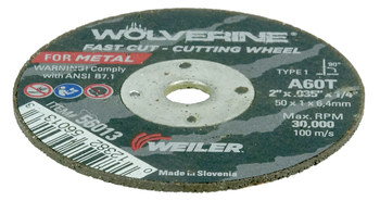 Weiler Wolverine Rueda de corte 56013 - Tipo 1 - Rueda recta - 2 pulg. - Óxido de aluminio - 60 - T