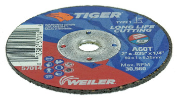 Weiler Tiger Rueda de corte 57014 - Tipo 1 (recto) - 2 pulg. - Óxido de aluminio - 60 - T