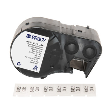 Brady ToughBond M5-17-432-CL-BK Etiquetas adhesivas multiuso agresivas - 1 pulg. x 0.5 pulg. - Poliéster - Negro sobre transparente - B-432
