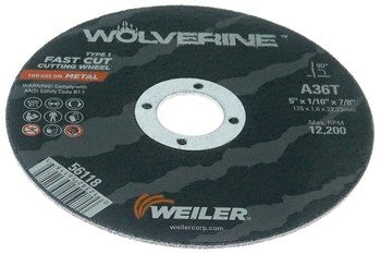Weiler Wolverine Rueda de corte 56118 - Tipo 1 - Rueda recta - 5 pulg. - Óxido de aluminio - 36 - T