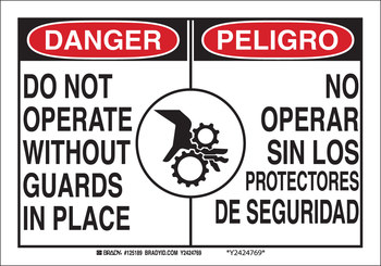 Imágen de Brady B-555 Aluminio Rectángulo Blanco Inglés/Español Cartel de seguridad del equipo 125190 (Imagen principal del producto)