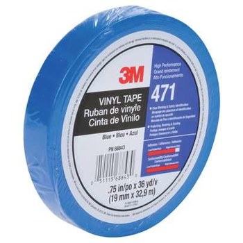 3M 471 Azul Cinta de marcado - 3/4 pulg. Anchura x 36 yd Longitud - 5.2 mil Espesor - Un solo lado Adhesiva - 68843