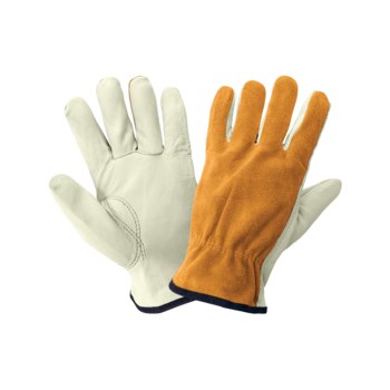 Global Glove 3200BS Gris/Amarillo Grande Cuero Grano Cuero vacuno Cuero Guante para conductor - Pulgar montado - 3200bs lg