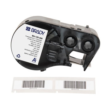 Brady FreezerBondz M4-126-490 Etiquetas criogénicas - 1.8 pulg. x 0.6 pulg. - Poliéster - Negro sobre blanco - B-490
