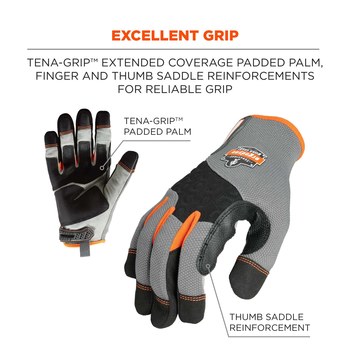 Ergodyne ProFlex Tena-Grip 820 Gris/Negro/Anaranjado Grande Guantes de trabajo - 720476-17244
