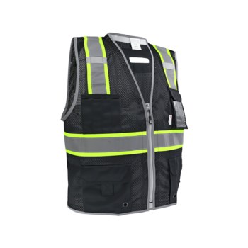 Global Glove FrogWear HV Chaleco de topógrafo de alta visibilidad GLO-067K-LG - tamaño Grande - Malla Poliéster - Negro y Alta visibilidad Amarillo/verde/Green - glo-067k lg