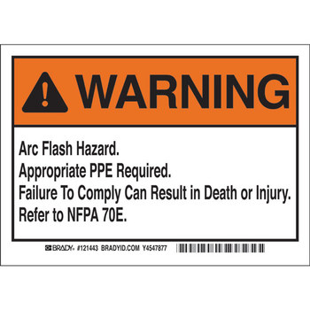 Imágen de Brady Negro/Naranja sobre blanco Vinilo 121443 Etiqueta de seguridad del equipo (Imagen principal del producto)