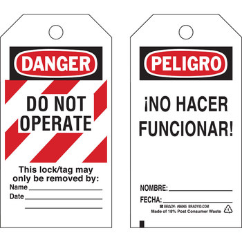Imágen de Brady Negro/Rojo sobre blanco Autolaminados Poliéster 66065 Etiqueta de bloqueo/etiquetado (Imagen principal del producto)