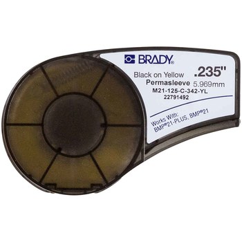 Brady PermaSleeve M21-125-C-342-YL Funda de impresora troquelada - 0.235 pulg. x 0.235 pulg. - Negro sobre amarillo - B-342