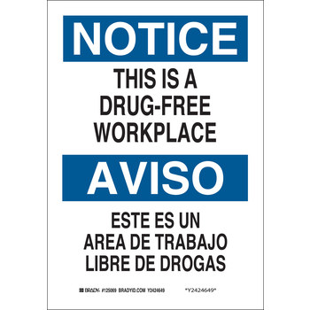Imágen de Brady B-555 Aluminio Rectángulo Blanco Inglés/Español Cartel de ambiente libre de drogas 125070 (Imagen principal del producto)