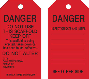 Imágen de Brady Negro sobre rojo Ojal de metal, Autolaminados, Escribible Poliéster 86573 Etiqueta de seguridad del equipo (Imagen principal del producto)