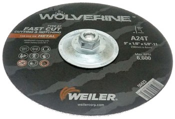 Weiler Wolverine Rueda de corte 56423 - Tipo 27 - rueda de centro hundido - 9 pulg. - Óxido de aluminio - 24 - T