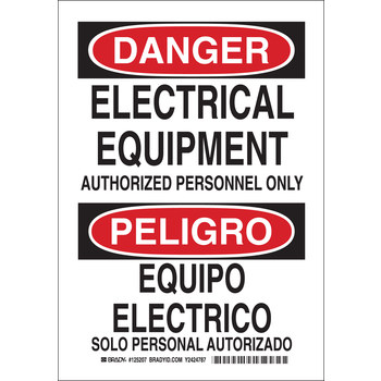Imágen de Brady B-555 Aluminio Rectángulo Blanco Inglés/Español Cartel de seguridad eléctrica 125205 (Imagen principal del producto)