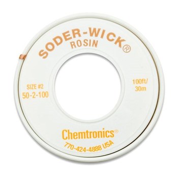 Chemtronics Soder-Wick #50 Trenza de desoldadura de núcleo de fundente de colofonia - Amarillo - 0.06 pulg. x 100 pies