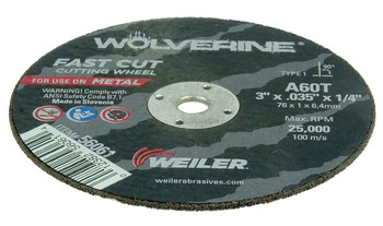 Weiler Wolverine Rueda de corte 56061 - Tipo 1 - Rueda recta - 3 pulg. - Óxido de aluminio - 60 - T