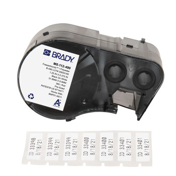 Brady FreezerBondz M5-112-490 Etiquetas criogénicas - 1.25 pulg. x 0.375 pulg. - Poliéster - Negro sobre blanco - B-490