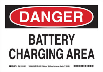 Imágen de Brady B-563 Polipropileno de alta densidad Rectángulo Blanco Inglés Cartel de sala de baterías 116171 (Imagen principal del producto)