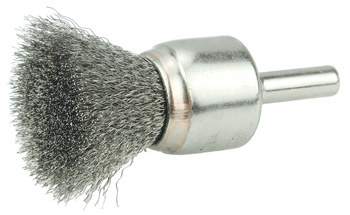 Weiler Acero inoxidable Cepillo de copa - Accesorio Vástago sin rosca - Diámetro 3/4 pulg. - Diámetro de la cerda 0.006 pulg. - Material de la copa: niquelado - 10374