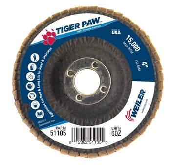 Weiler Tiger Paw Tipo 29 - Zirconia - 4 pulg. - 60 - Mediano - 51105