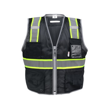 Global Glove FrogWear HV Chaleco de topógrafo de alta visibilidad GLO-067K-LG - tamaño Grande - Malla Poliéster - Negro y Alta visibilidad Amarillo/verde/Green - glo-067k lg