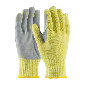 PIP Kut Gard 09-K300LP Gris/Amarillo Grande Kevlar/Cuero Cuero vacuno Guantes resistentes a cortes - Longitud 10 pulg. - 616314-03578