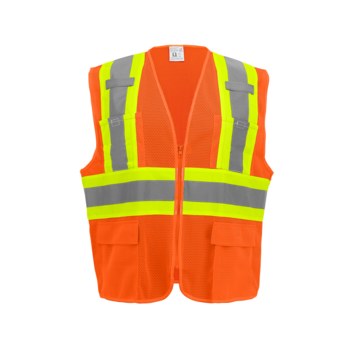 Global Glove FrogWear HV Chaleco de topógrafo de alta visibilidad GLO-0045 - tamaño Grande - Malla Poliéster - Naranja y amarillo/verde de alta visibilidad - ANSI clase 2, tipo R - glo-0045 lg