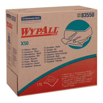 Kimberly-Clark Wypall X50 Blanco Hydroknit Limpiador - longitud total 12.5 pulg. - Ancho 9.1 pulg. - 83550
