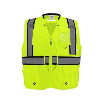Global Glove FrogWear HV Chaleco de topógrafo de alta visibilidad GLO-088-LG - tamaño Grande - Poliéster sólido y de malla - Amarillo/verde y negro de alta visibilidad - ANSI clase 2, tipo R - glo-088 lg