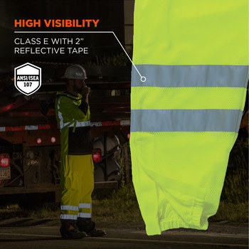 Ergodyne 8910 Pantalones de alta visibilidad 22955 - tamaño Grande/XG - Poliéster - Lima de alta visibilidad - ANSI clase E