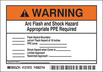 Imágen de Brady Negro/Naranja sobre blanco 121072 Etiqueta de arco eléctrico (Imagen principal del producto)