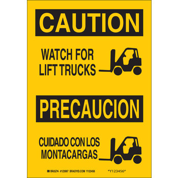 Imágen de Brady B-555 Aluminio Rectángulo Amarillo Inglés/Español Letrero de tránsito de montacargas y camiones de almacén 38430 (Imagen principal del producto)