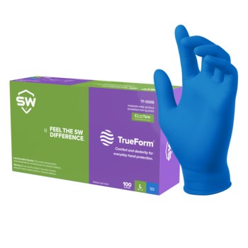 SW Sustainability Solutions TrueForm TF-95RB Azul real Pequeño Nitrilo Guantes desechables - Grado Examen médico - acabado Dedos texturizados - Longitud 9.5 pulg. - n301342