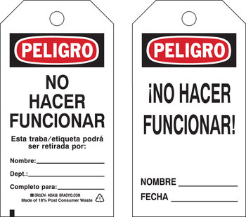 Imágen de Brady Negro/Rojo/Blanco Ojal de metal, Autolaminados Poliéster 65438 Etiqueta de seguridad del equipo (Imagen principal del producto)