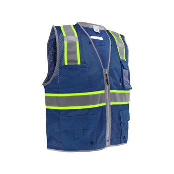 Global Glove FrogWear HV Chaleco de topógrafo de alta visibilidad GLO-067B-LG - tamaño Grande - Malla Poliéster - Azul y amarillo/verde de alta visibilidad - glo-067b lg