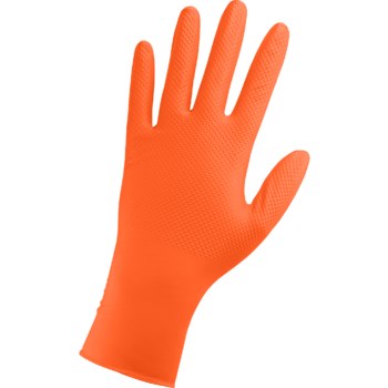 Global Glove Panther-Guard Naranja de alta visibilidad Mediano Nitrilo Guantes desechables - Grado Industrial - acabado Diamante elevado - Longitud 9.5 pulg. - 810033-29576