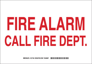 Imágen de Brady B-401 Poliesterino de alto impacto Rectángulo Blanco Inglés Cartel de alarma de incendios 127183 (Imagen principal del producto)
