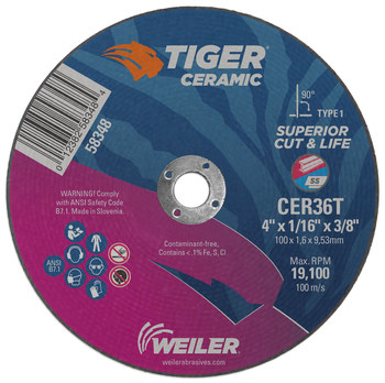Weiler Tiger Rueda de corte 58348 - Tipo 1 (recto) - 4 pulg. - Cerámico - 36 - T