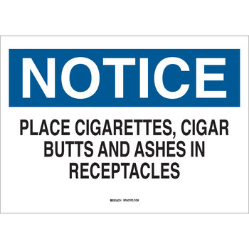 Imágen de Brady B-401 Poliestireno Rectángulo Blanco Inglés Señal de eliminación de cigarrillos 22804 (Imagen principal del producto)