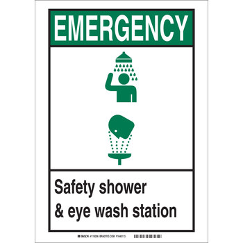 Imágen de Brady Bradyglo B-347 Poliéster/poliestireno Rectángulo Cartel de lavado de ojos y ducha 119212 (Imagen principal del producto)