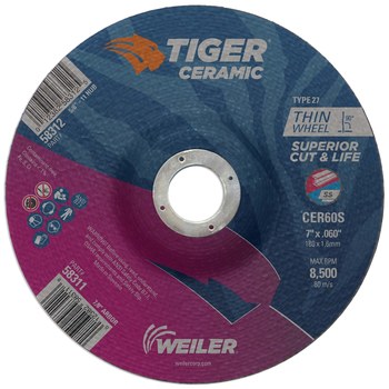 Weiler Tiger Ceramic Rueda de corte 58311 - Tipo 27 - rueda de centro hundido - 7 pulg. - Cerámico - 60 - S
