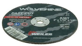 Weiler Wolverine Rueda de corte 56065 - Tipo 1 - Rueda recta - 3 pulg. - Óxido de aluminio - 36 - T