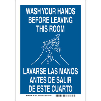 Imágen de Brady B-302 Poliéster Rectángulo Azul Inglés/Español Letrero de higiene personal 47655 (Imagen principal del producto)