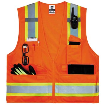 Ergodyne Glowear 8248Z Chaleco de alta visibilidad 24065 - tamaño Grande/XG - Poliéster - Naranja de alta visibilidad - ANSI clase 2
