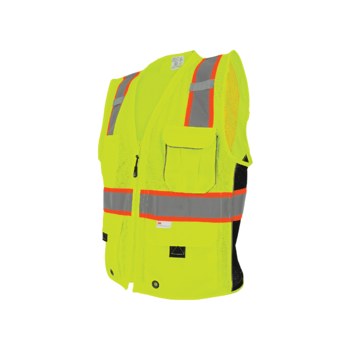 Global Glove FrogWear HV Chaleco de topógrafo de alta visibilidad GLO-079 - tamaño Extrapequeño - Malla Poliéster - Amarillo/verde y naranja de alta visibilidad - ANSI clase 2, tipo R - glo-079 xs