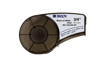 Brady M21-750-595-WT Cartucho de etiquetas para impresora - 3/4 pulg. x 21 pies - Vinilo - Negro sobre blanco - B-595