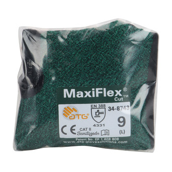 PIP ATG Corte MaxiFlex 34-8743V VERDE Grande Hilo Guantes resistentes a cortes - Pulgar reforzado - 616314-21129