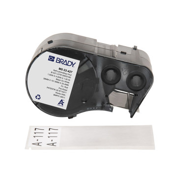 Brady M5-33-427 Etiquetas envolventes autolaminables - 1.5 pulg. x 4 pulg. - Vinilo - Negro sobre blanco, transparente - B-427