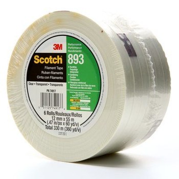 3M Scotch 893 Transparente Cinta de fleje de filamento - 36 mm Anchura x 55 m Longitud - 6 mil Espesor - 39845