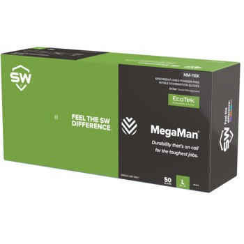 SW Sustainability Solutions Mega T-Fit MM-11BK Negro XCH Nitrilo Guantes desechables - Grado Examen médico - acabado Dedos texturizados - Longitud 11 pulg. - n260881